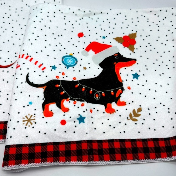 Five Adorable Dachshund Winter Kitchen Towels - Picture 3 of 6